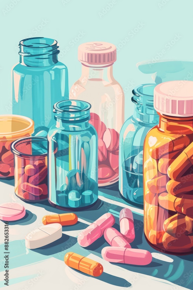 Medicine and capsule bottles pill medication container. Medicine and capsule bottles pill medication container.