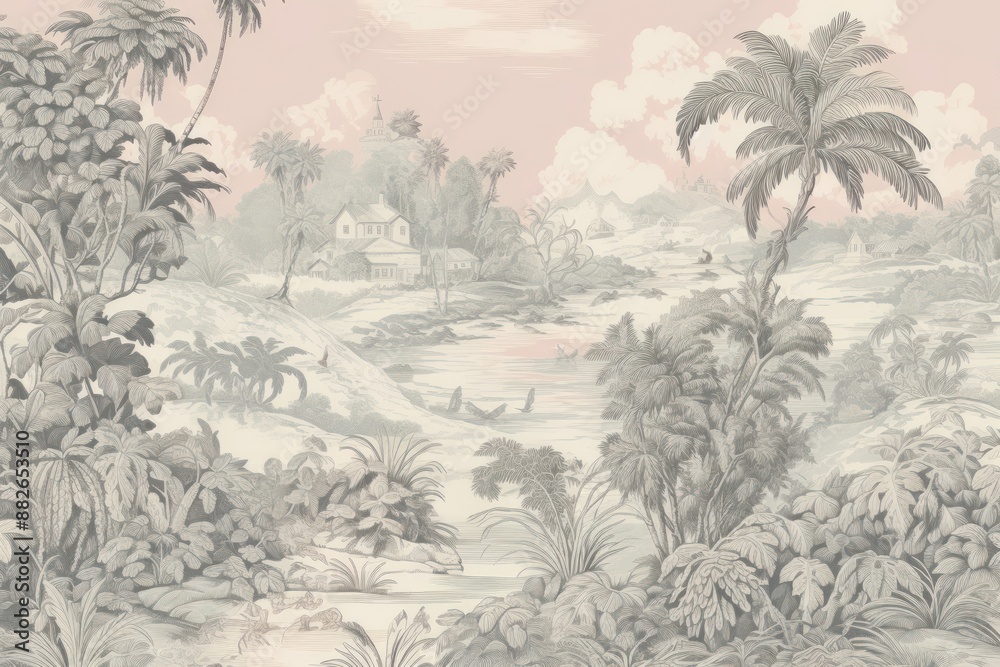 custom made wallpaper toronto digitalTropical landscape outdoors painting.
