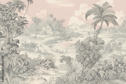 Wallpaper Mural Tropical landscape outdoors painting. Torontodigital.ca