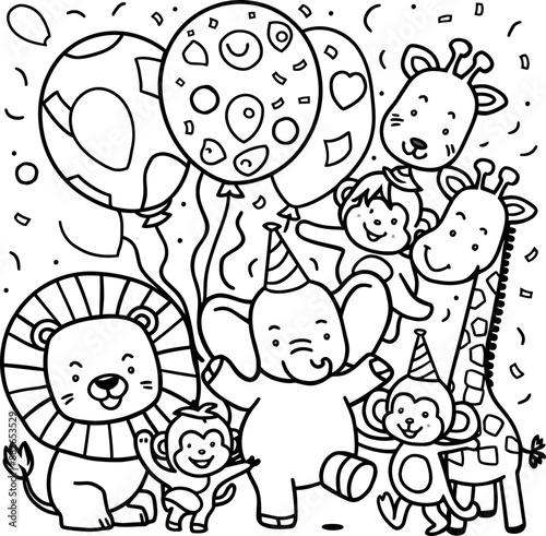 Animals birthday party coloring page