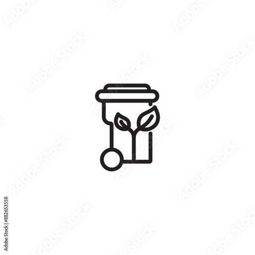 Trash can free icon. Compost cycle icon. Waste bin with leaves. Editable icon.