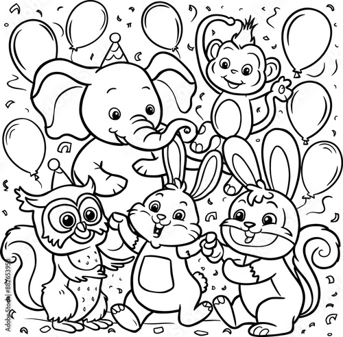 Animals birthday party coloring page