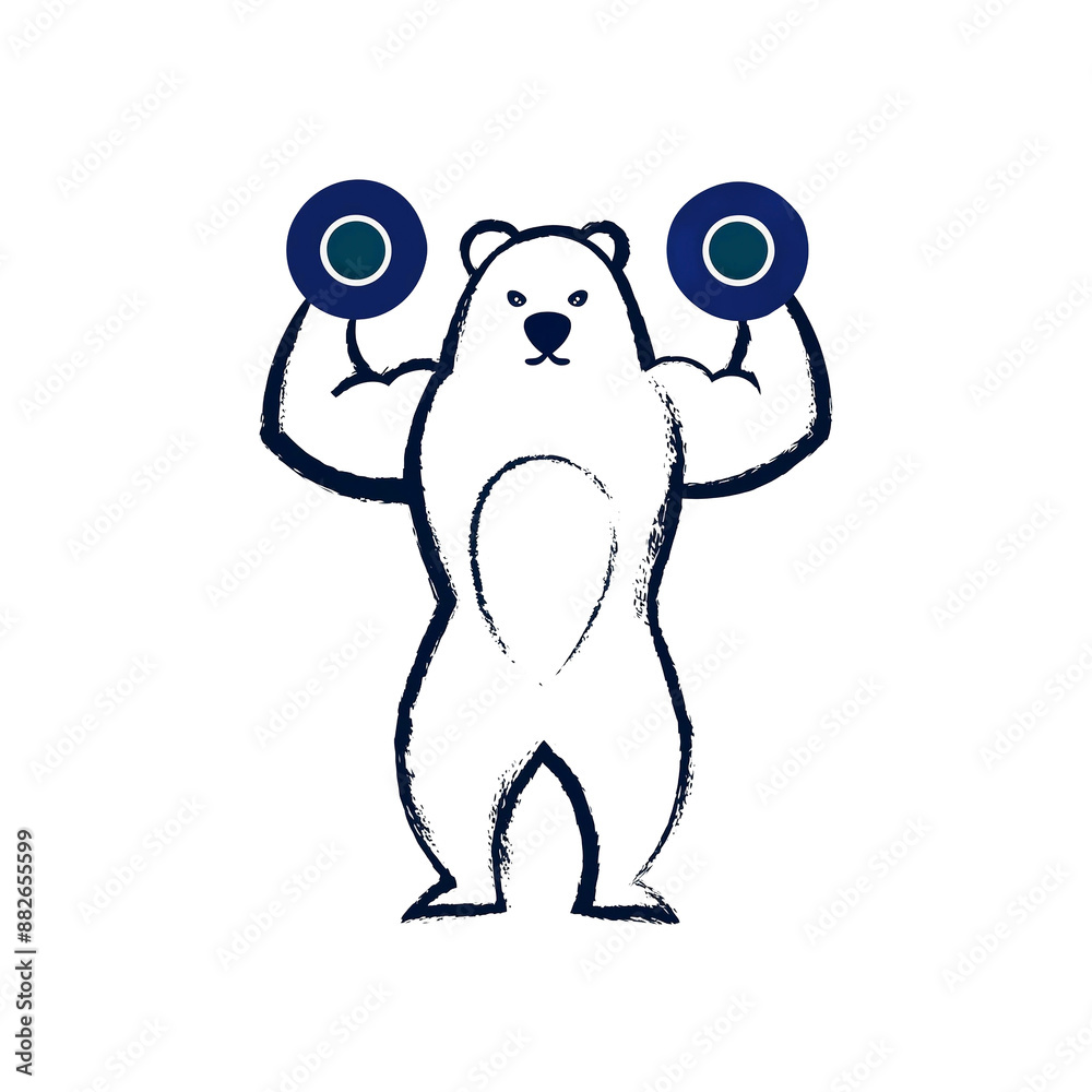 Obraz premium ウエイトを持って筋トレをする白熊のイラスト 白背景の切り抜き
