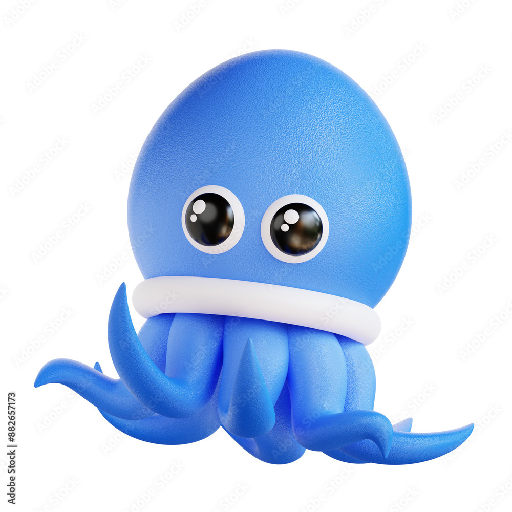3d Blue octopus with big eyes and white band. Perfect for childrens illustrations, oceanthemed designs, and quirky character creations. 3d Blue octopus with big eyes and white band. Perfect for childrens illustrations, oceanthemed designs, and quirky character creations.
