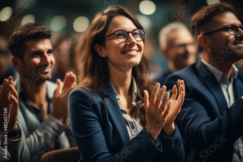 Team applauds company success at trade show, celebrating growth and boosting morale