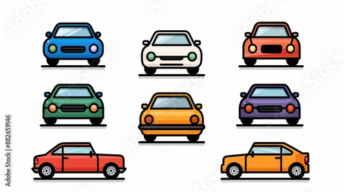 Linear style car icon set with transport symbols in vector illustration.