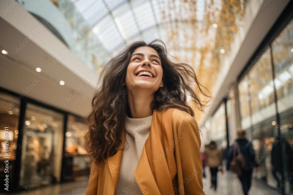 Happy latina in shopping mall laughing smile adult. Happy latina in shopping mall laughing smile adult.