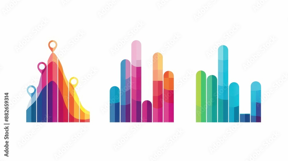 Vibrant infographic charts for business presentations. Ideal for reports, advertising, and poster designs. Vibrant infographic charts for business presentations. Ideal for reports, advertising, and poster designs.