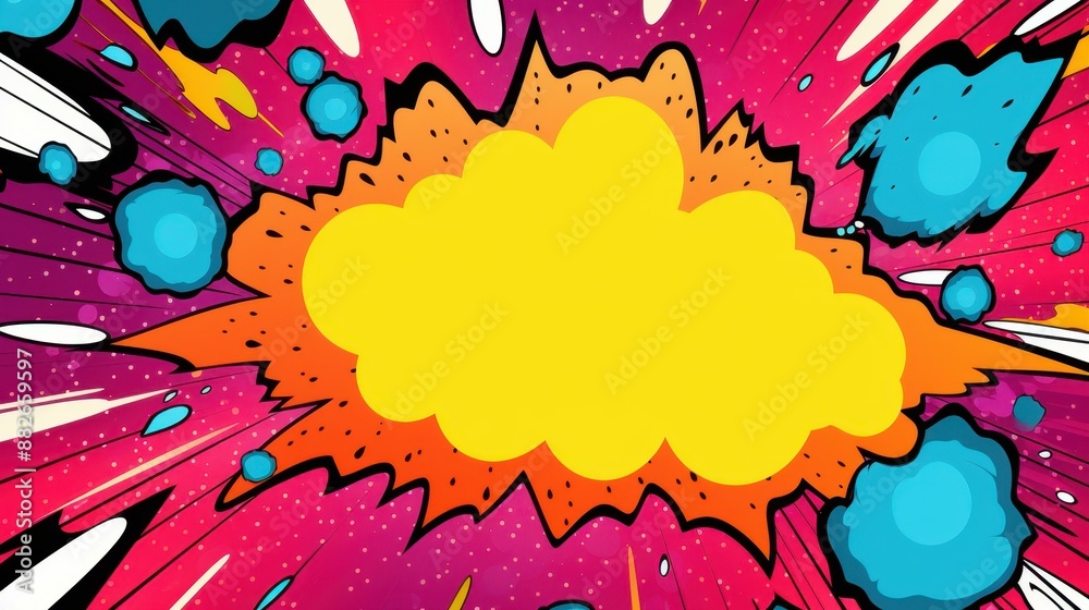 Fototapeta premium Engaging comic panel with vibrant abstract design and dynamic speech bubble for actionpacked excitement.
