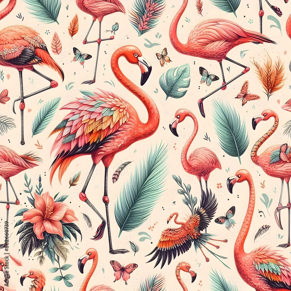Naklejka premium Flamingo pattern design