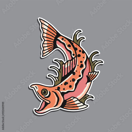 Fish Old school tattoo vector art in Traditional tattooing style