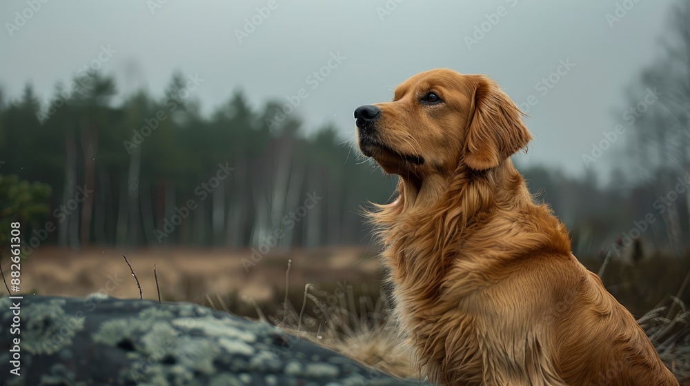 A dog in the forest, a pet enjoying nature, appearing adventurous A dog in the forest, a pet enjoying nature, appearing adventurous