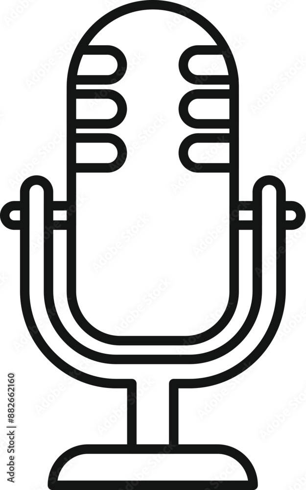 Simple line icon of a studio microphone, ideal for projects related to audio, sound, recording, broadcasting, and communication Simple line icon of a studio microphone, ideal for projects related to audio, sound, recording, broadcasting, and communication