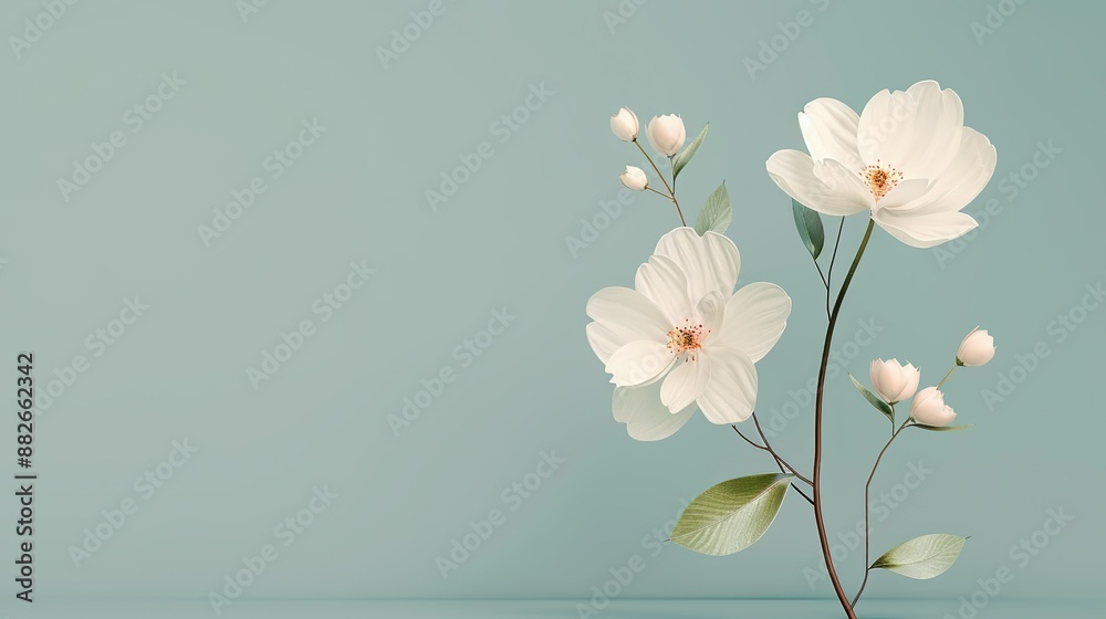 Naklejka premium Floral and geometric harmony in a serene nature background designed for creative projects. Illustration, Image, , Minimalism,