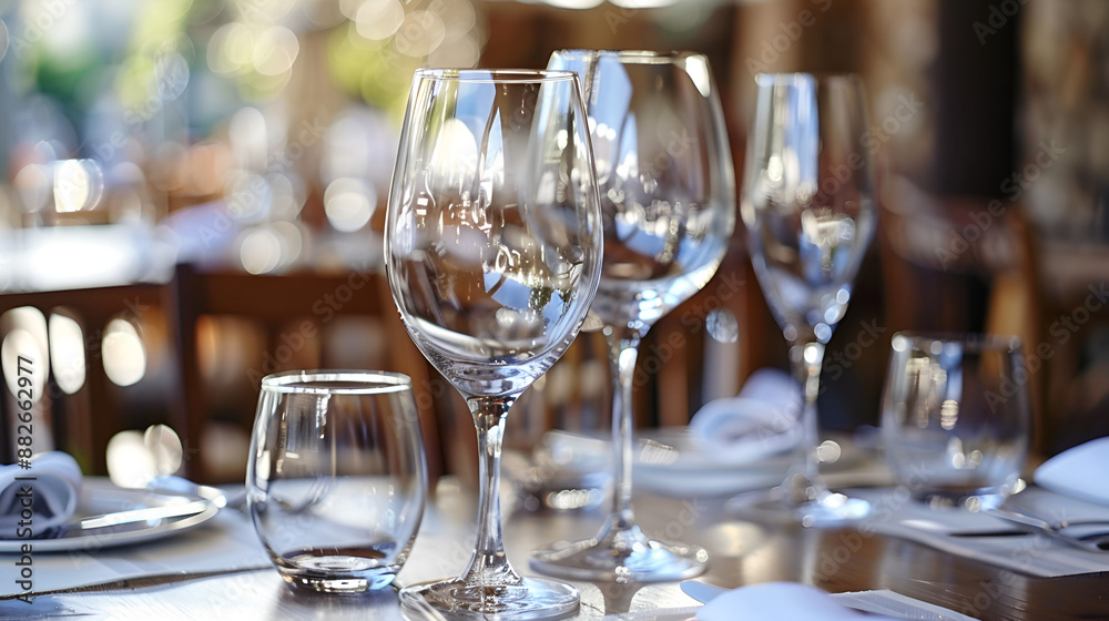 Empty glasses set in the restaurant Empty glasses set in the restaurant