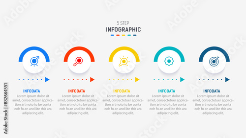 Five Step Infographic design element template for presentation. info graphic illustration. process diagram and presentations step,  banner, flow chart, 5 option template.