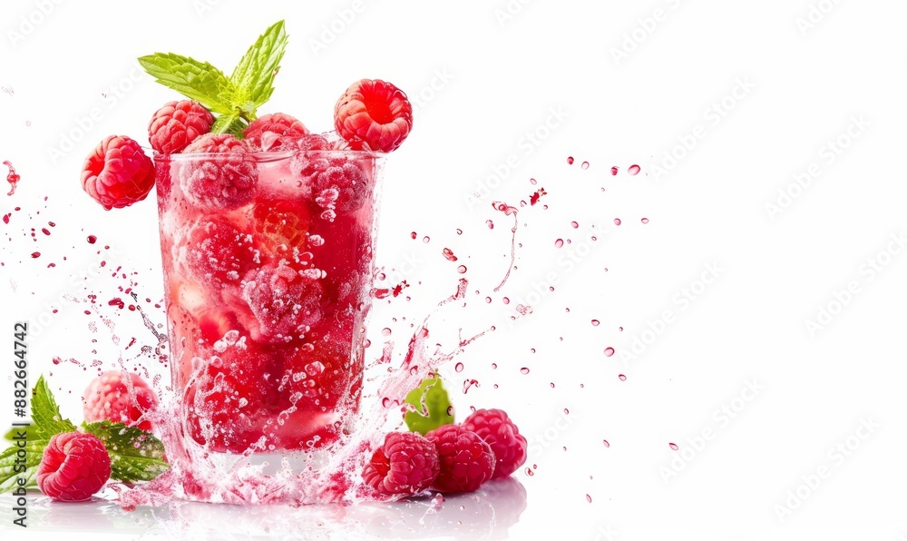 Summer refreshing raspberry cocktail on light background Summer refreshing raspberry cocktail on light background