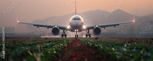 Airliner Taking Off at Sunset, A Journey Begins, Airplane Departure Flight Photo, Aviation Photography