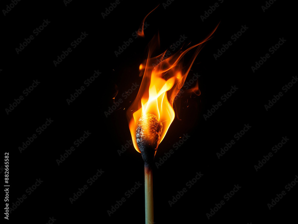 burning match on black background burning match on black background