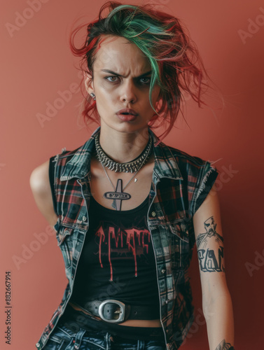 An angry punk female with a mohawk photo