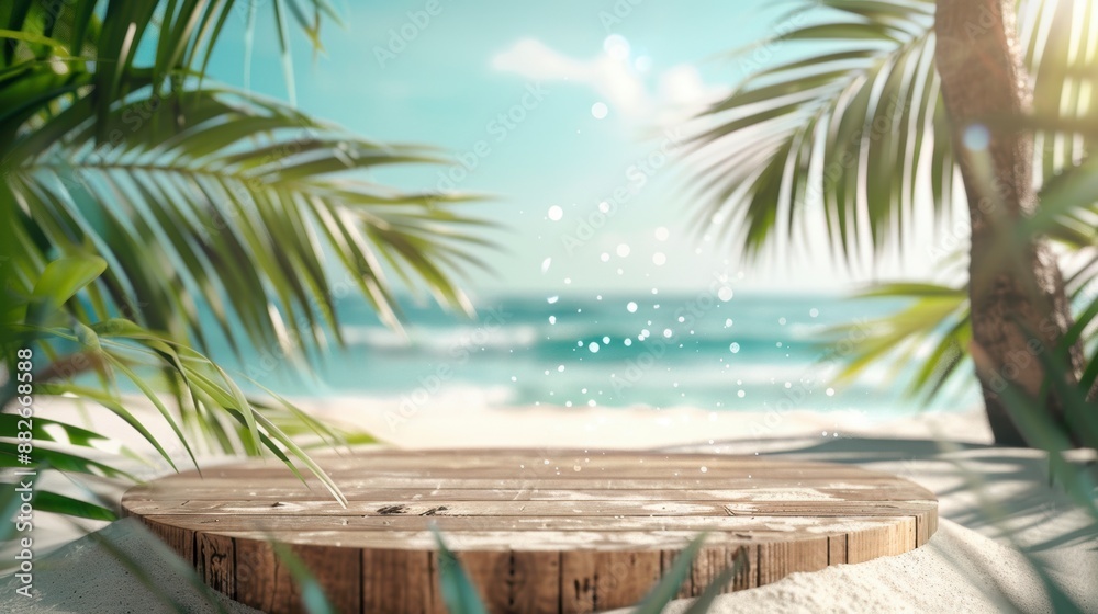 Fototapeta premium Tropical beach with table and palm trees