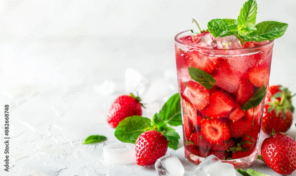 Summer refreshing strawberry cocktail on dark background Summer refreshing strawberry cocktail on dark background