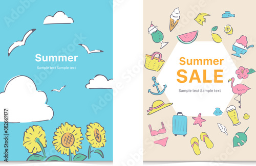夏のSALE　落書き風 POP　ゆるいイラスト
