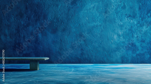 Blue basement with abstract background, featuring handedited concrete wall and floor design. photo