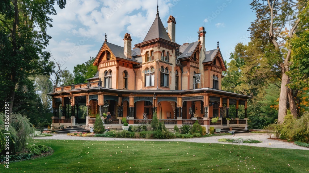 Overgrown Stone Mansion with Brick Chimney Overgrown Stone Mansion with Brick Chimney