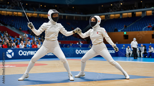 AI image generated of female fencing athletes at the Paris 2024 Olympics