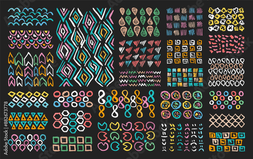Grunge paint ornament doodles. Scribbles collection. Quirky ink doodles. Ethnic tribal ornaments doodles. Retro ornament for patterns. Ethnic grunge.