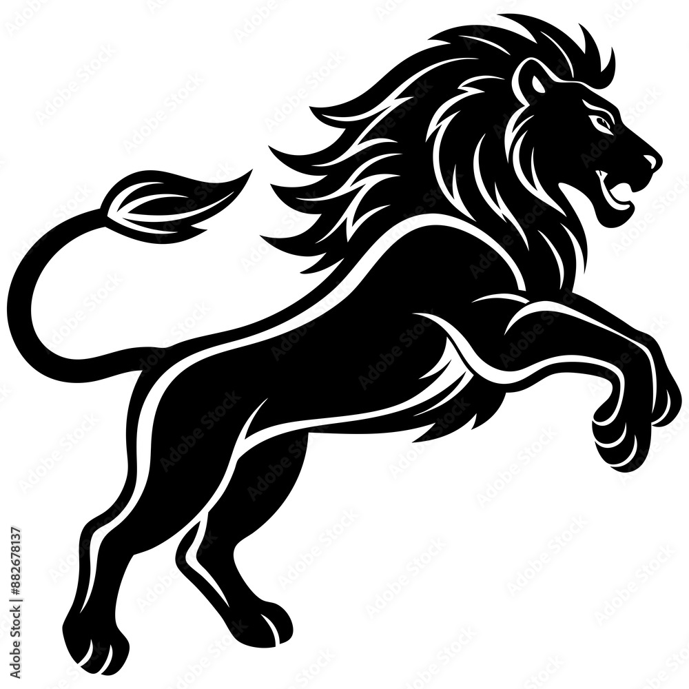 Black silhouette of a lion in a jump -vector illustration isolated on white Black silhouette of a lion in a jump -vector illustration isolated on white