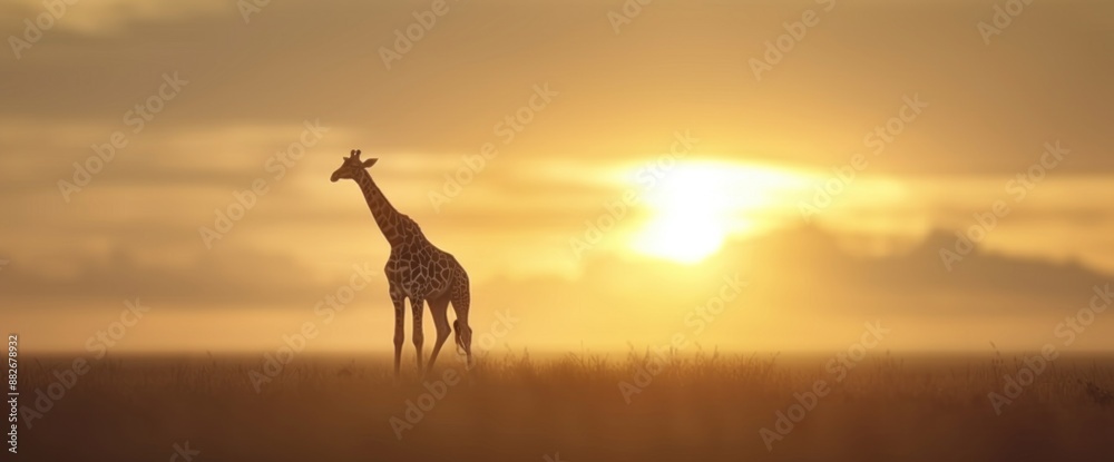 a giraffe browsing on treetops, natural lighting, copy space