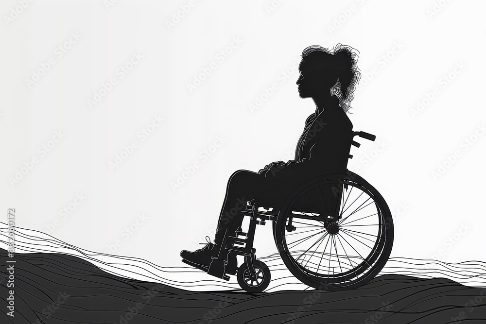 Obraz premium A minimalist line art drawing emphasizing the strength and independence of wheelchair users.