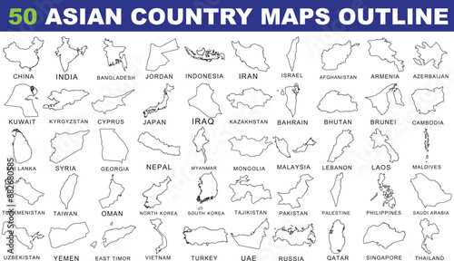 Detailed Outline Maps of All 50 Asian Countries