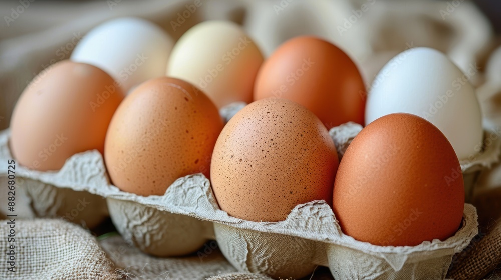 Fresh Brown Eggs Nestled in Straw, Illuminated by Warm Sunlight, Representing Farm-Fresh Produce, Natural Nourishment, and Country Living Fresh Brown Eggs Nestled in Straw, Illuminated by Warm Sunlight, Representing Farm-Fresh Produce, Natural Nourishment, and Country Living