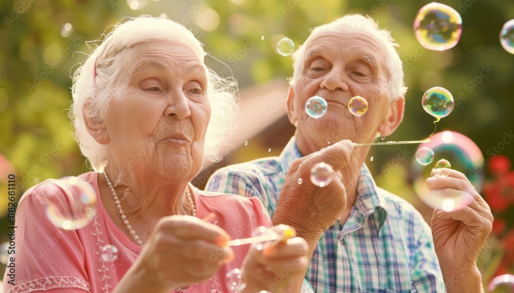 Fototapeta premium Seniors Blowing Bubbles
