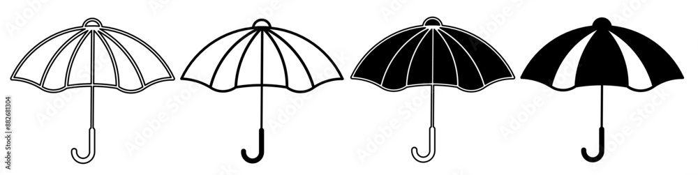 Black and white illustration of a umbrella. Umbrella icon collection with line. Stock vector illustration. Black and white illustration of a umbrella. Umbrella icon collection with line. Stock vector illustration.
