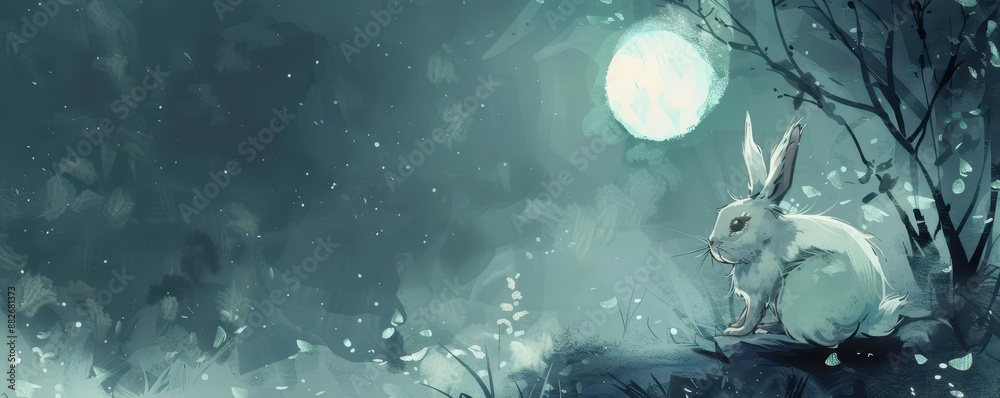 Fototapeta premium Witchy rabbit, casting spells, moonlit forest, Watercolor style