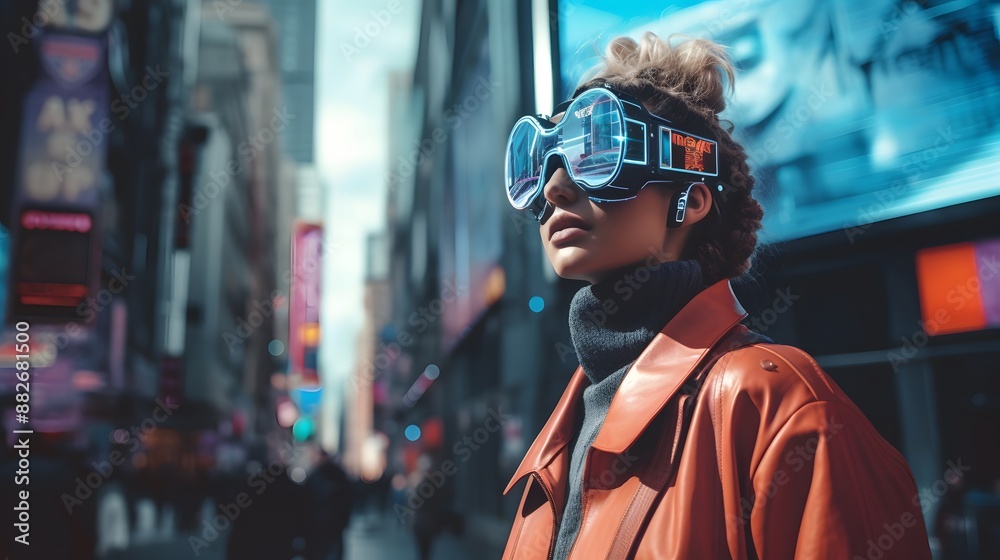 Man Wearing VR Headset in City Man Wearing VR Headset in City