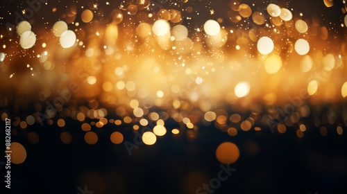 Golden elegant bokeh on a sparkling background, featuring warm and festive light effects.