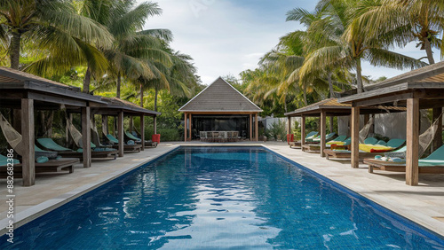 Wallpaper Mural Realistic Giant pool with hammocks Torontodigital.ca