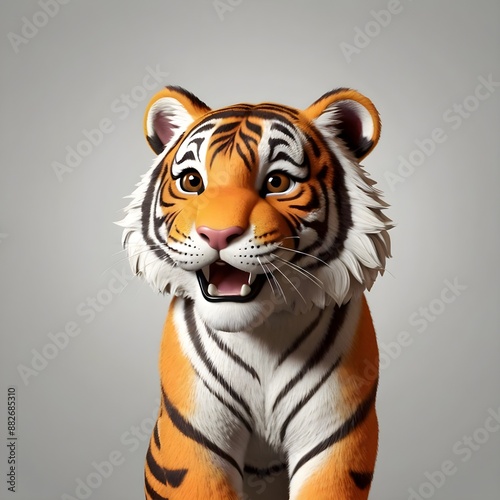 d cartoon image of a cute happy tiger isolated on whi background Generative AI  photo