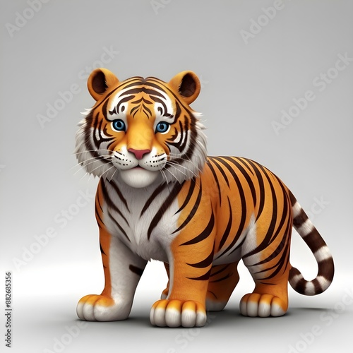 d cartoon image of a cute happy tiger isolated on whi background Generative AI 