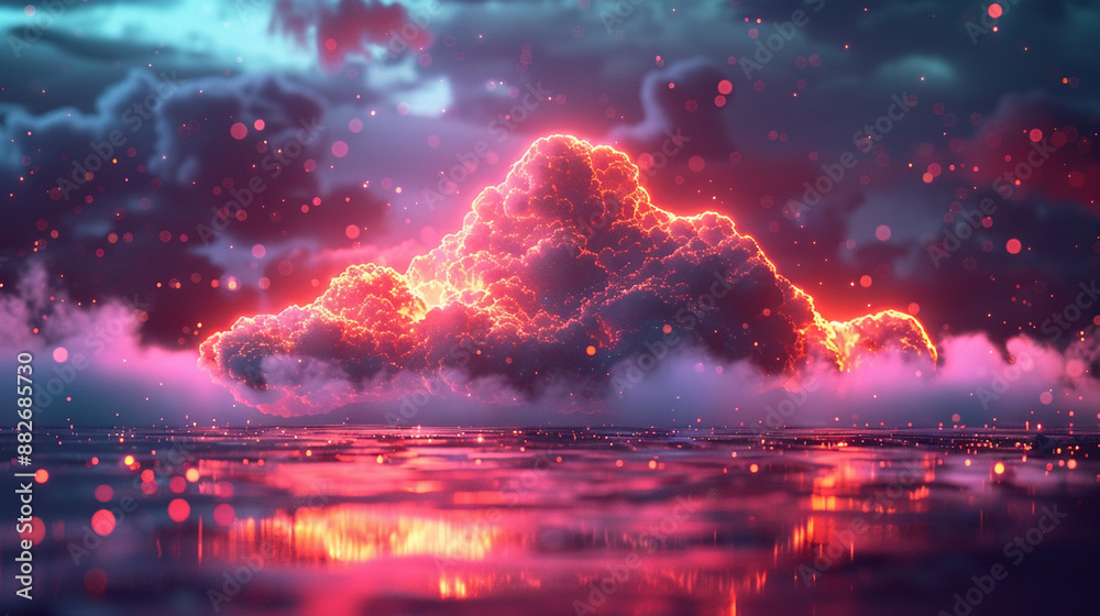 Fototapeta premium Neon cloud on dark background.