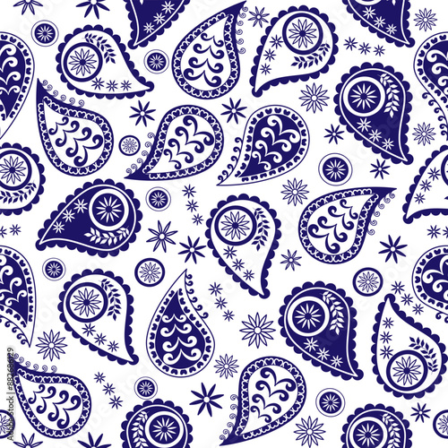 Paisley bright seamless texture with colorful floral elements.