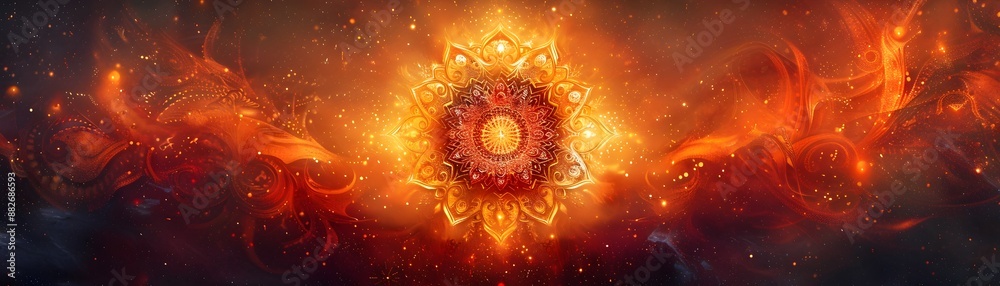 Mesmerizing Fire Themed Mandala Design with Intricate Vibrant Patterns and Cosmic Energy Mesmerizing Fire Themed Mandala Design with Intricate Vibrant Patterns and Cosmic Energy