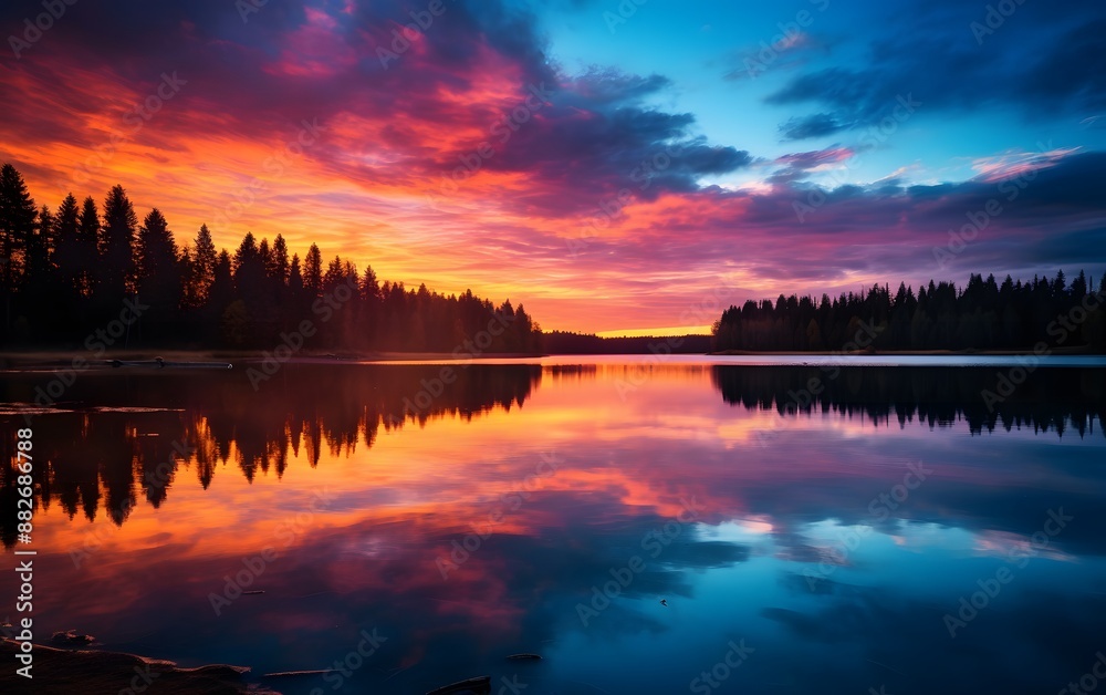 Obraz premium Sunset over Calm Lake