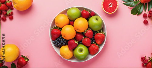 A colorful array of ripe summer fruits artfully arranged in a wicker basket

