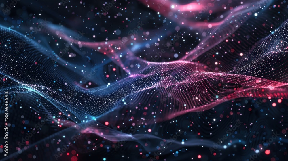 Obraz premium Abstract Digital Waves with Glowing Particles